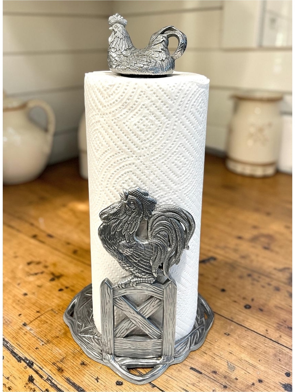 Arthur Court Rooster Paper Towel Holder 2003 Cast Aluminum Chicken Farmhouse 14”